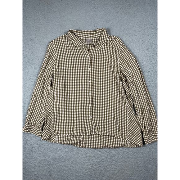 J. Jill Womens Size M petite Brown Cream Gingham Button Up Shirt - Picture 1 of 10